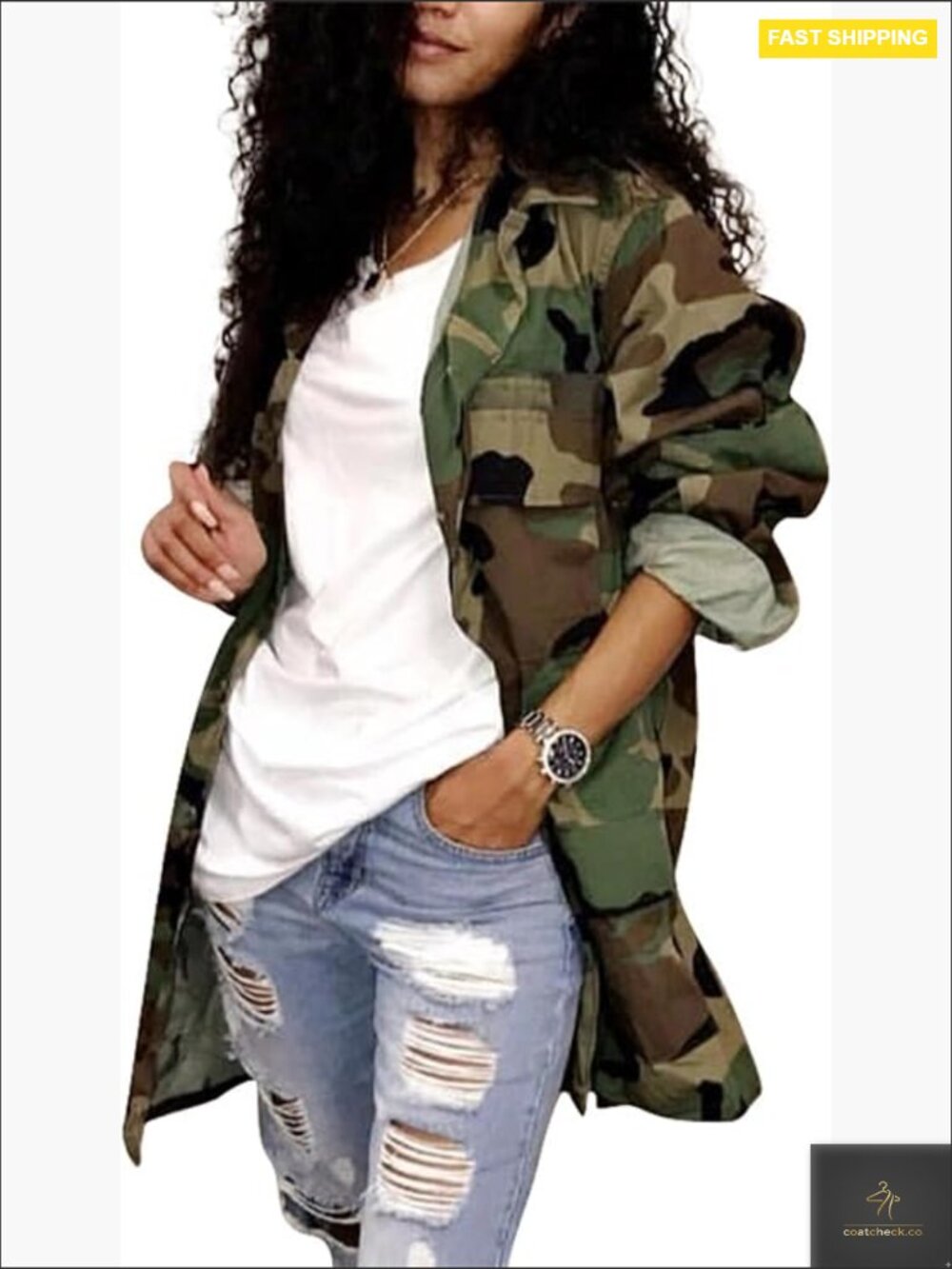 Army Fatigue Cargo Jacket Casual Long Trench Coat Plus Size with Pockets